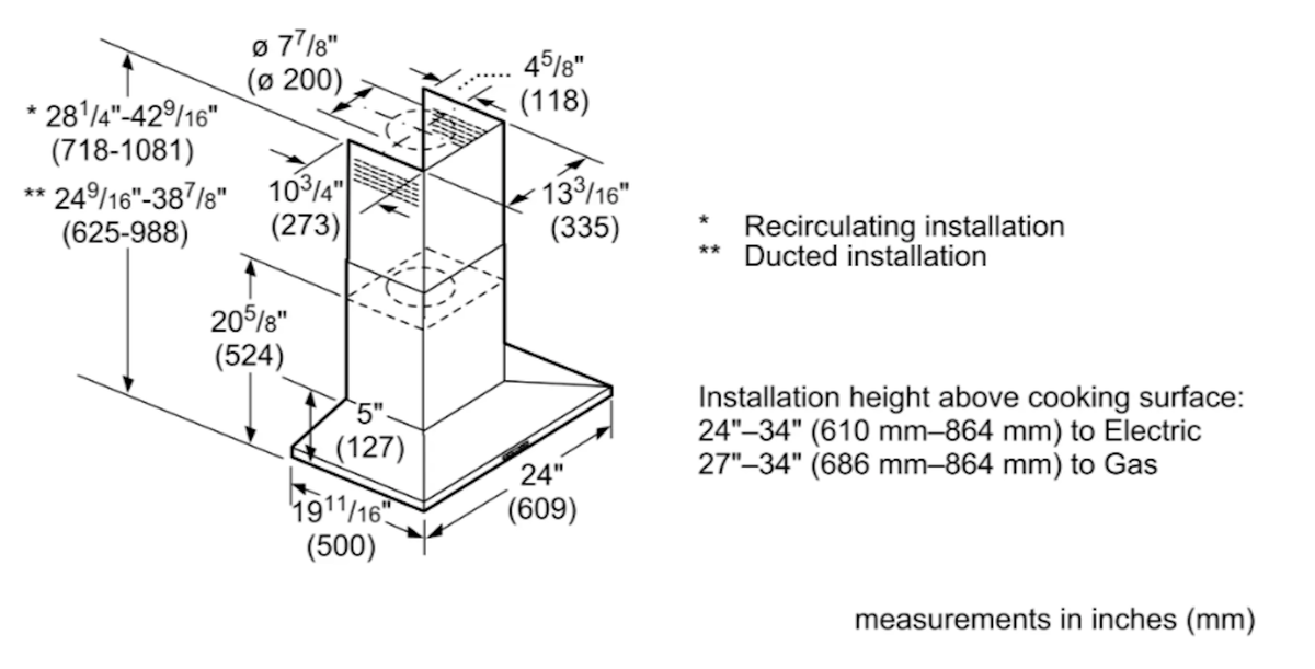 Bosch-300 Series, 24" Pyramid Style Canopy, Energy Star, 300 Cfm