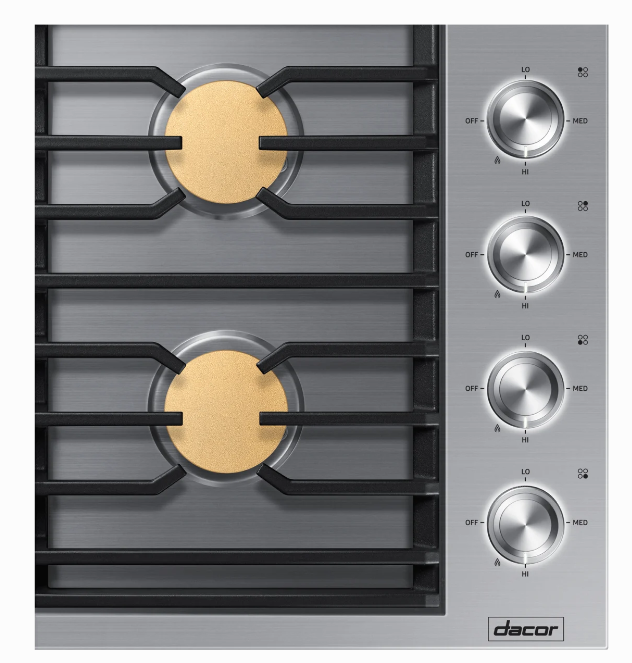 Dacor-30" Gas Cooktop 4 Burners, Flush, Contemporary, Silver, Ng/Lp