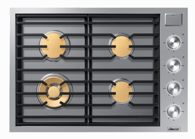 Dacor-30" Gas Cooktop 4 Burners, Flush, Contemporary, Silver, Ng/Lp