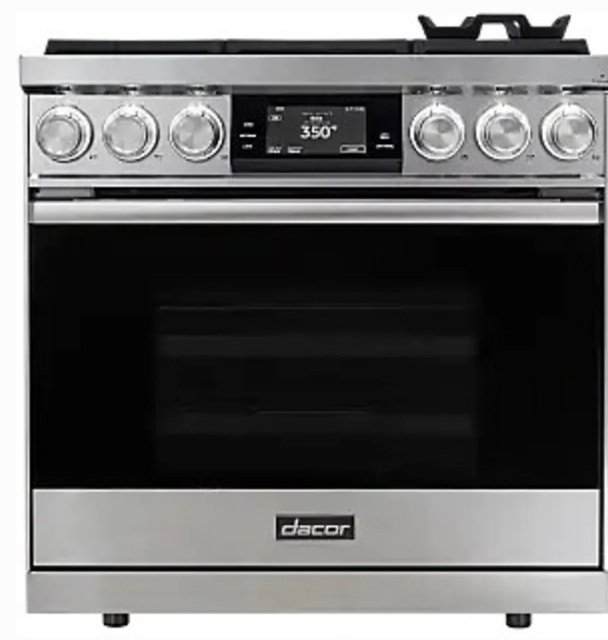 Dacor-36" Dual Fuel Pro-Range 6 Burners, Contemporary, Silver, Ng/Lp