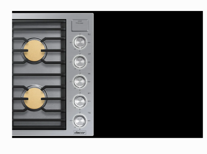 Dacor-36" Gas Cooktop 5 Burners, Flush, Contemporary, Silver, Ng/Lp