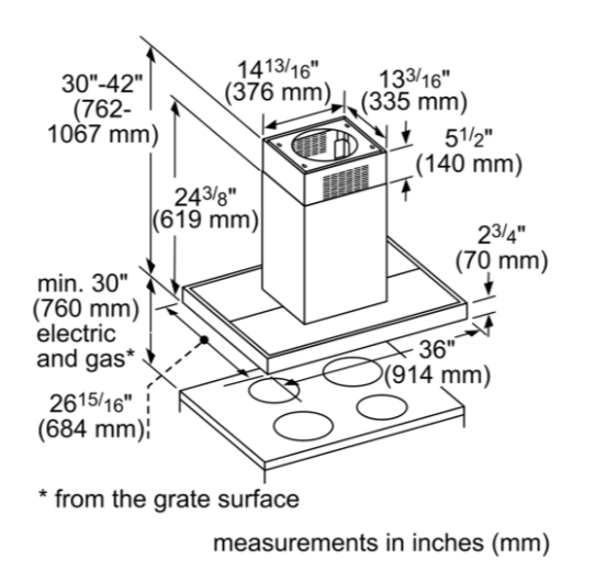 Thermador-36" Masterpiece® Box Island Hood, 600 Cfm
