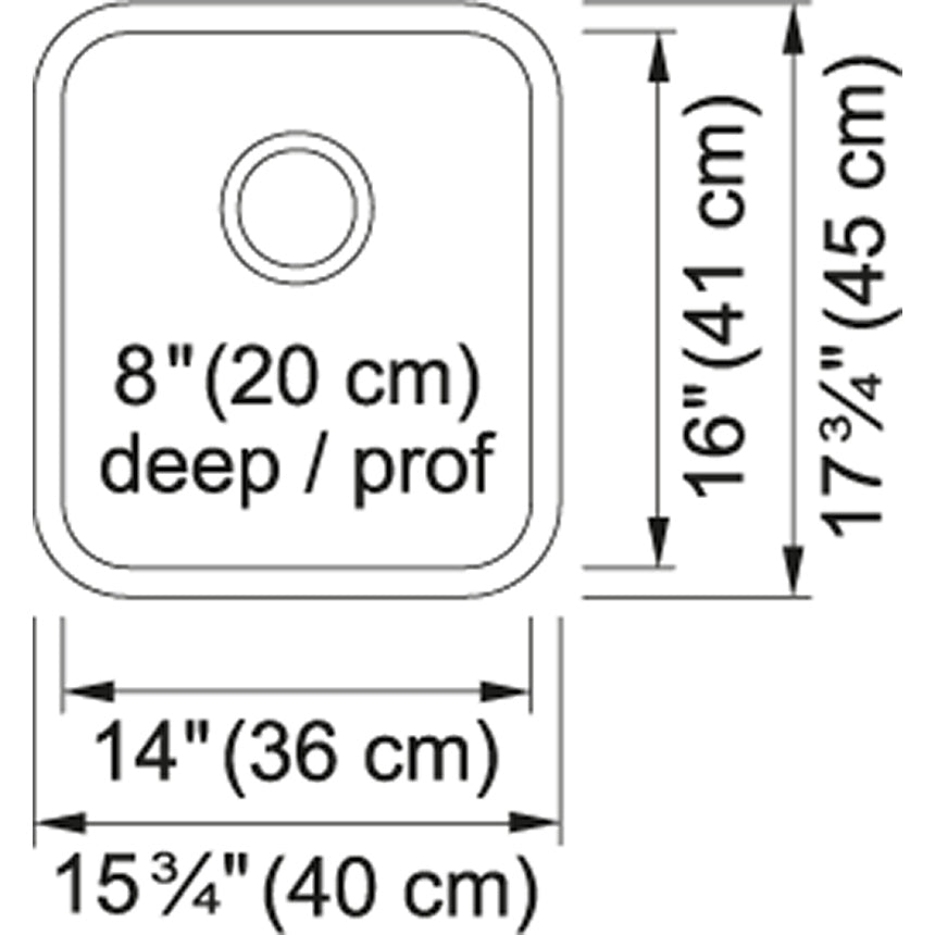 KINDRED - Fregadero de una tina, 8" de profundidad, calibre 20, 15 3/4" de ancho image 1
