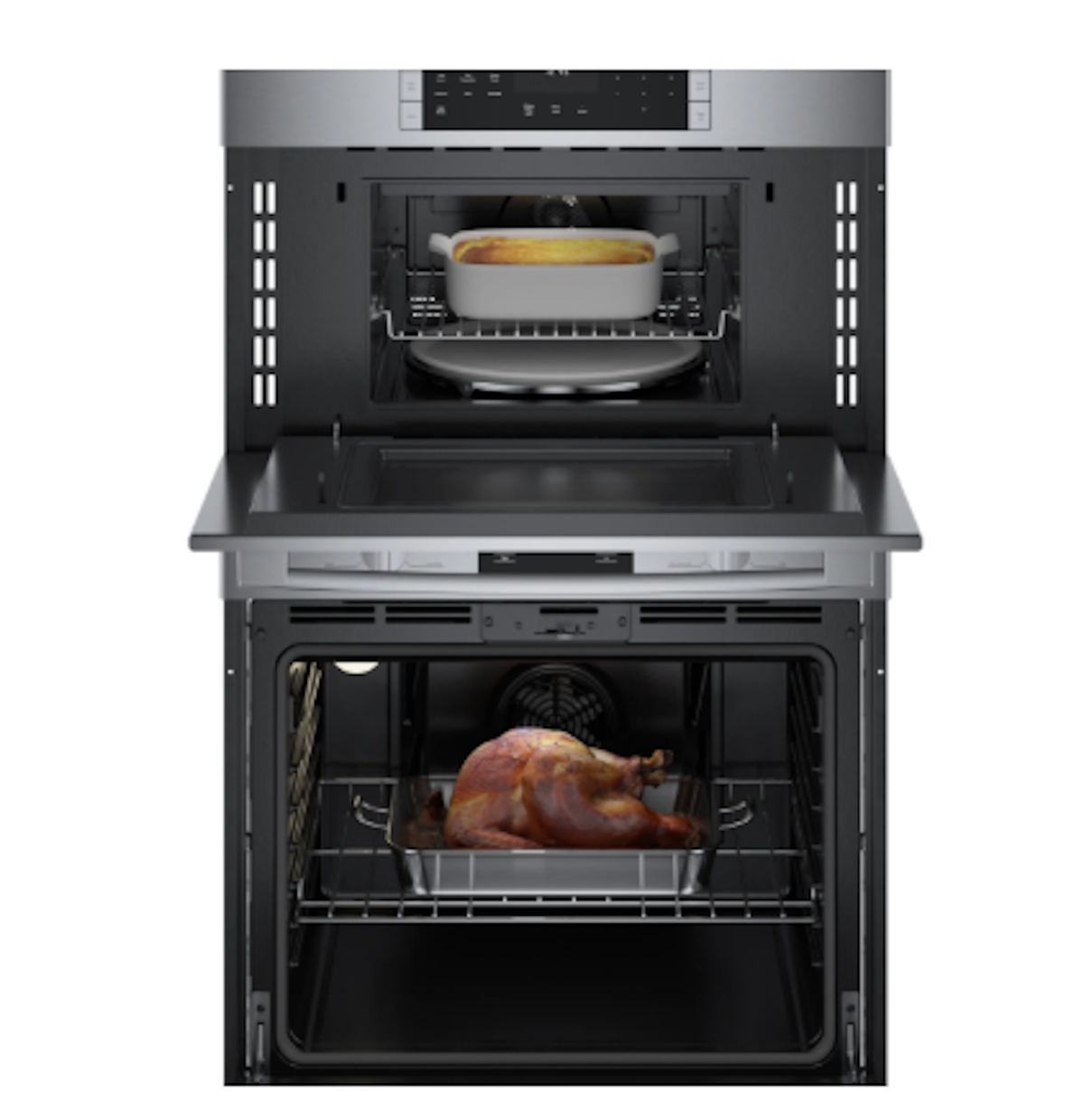 Bosch-500 Series, 30" Combo, Ss, Upper: Speed Oven, 120V, Lower: Eu Conv, Knob Control