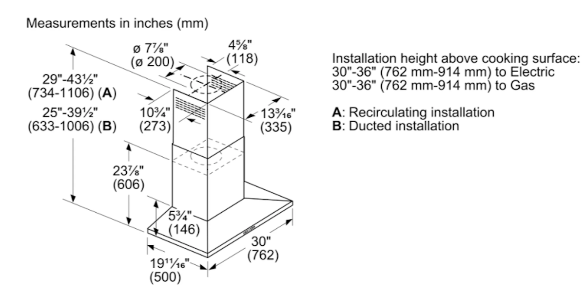 Bosch-500 Series, 30" Pyramid Style Canopy, 600 Cfm With Home Connect