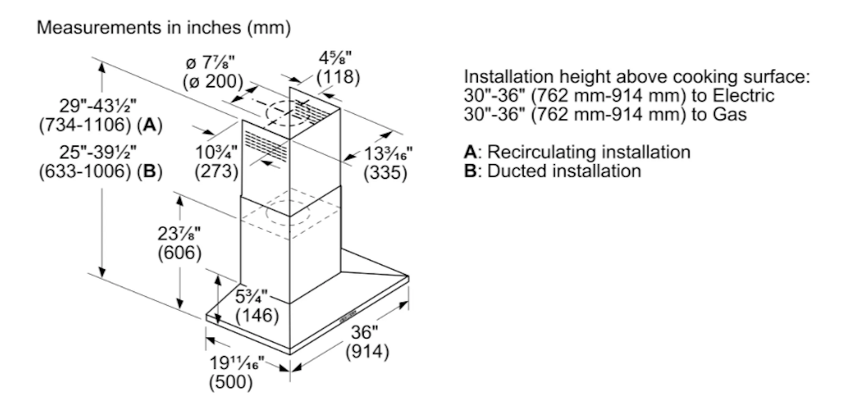 Bosch-500 Series, 36" Pyramid Style Canopy, 600 Cfm With Home Connect