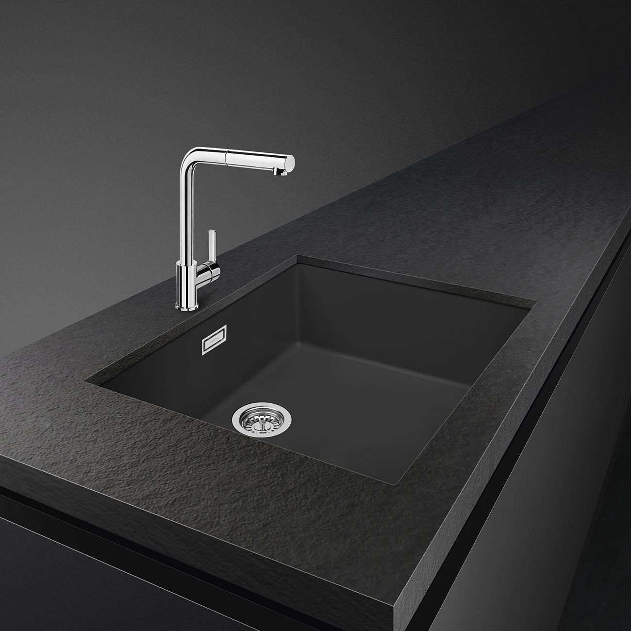 SMEG - Fregadero Quadra de 76 cm - Compuesto de Granito - Negro image 2