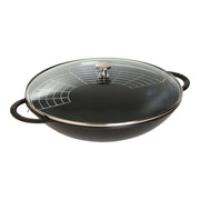 STAUB - Wok con Tapa de Vidrio de 37cm en Negro - Hierro Fundido Redondo image 0