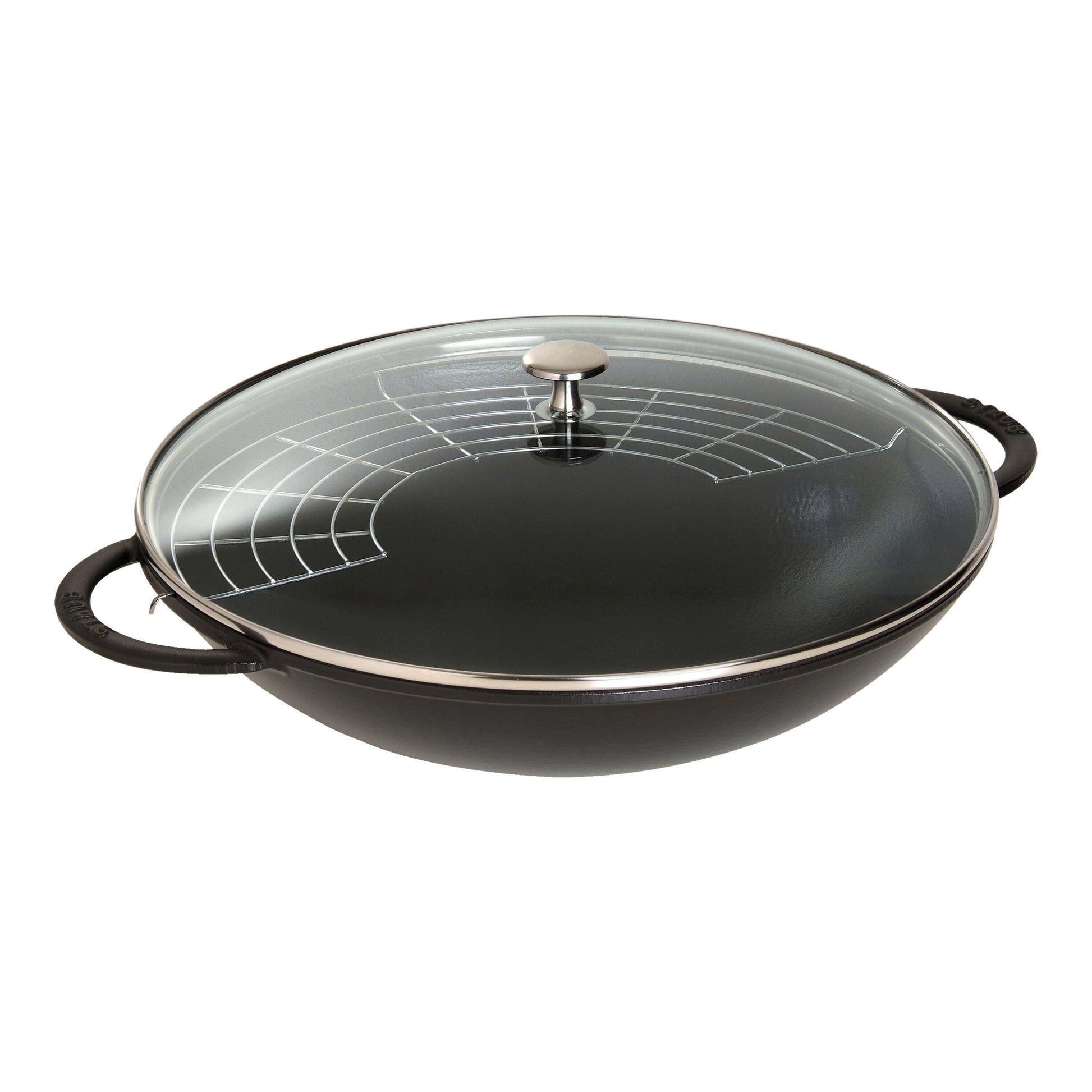 STAUB - Wok con Tapa de Vidrio de 37cm en Negro - Hierro Fundido Redondo image 0