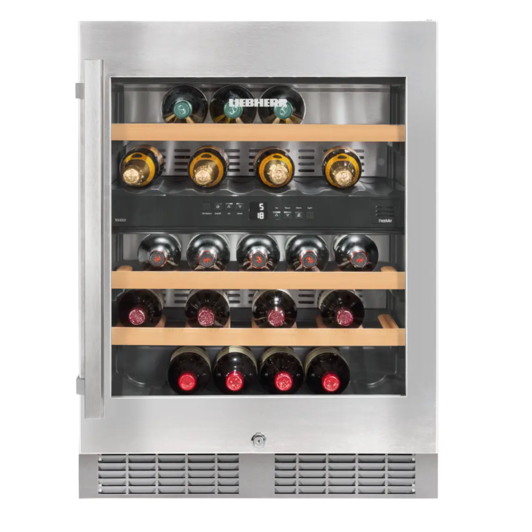 LIEBHERR - Enfriador de vino de doble zona para debajo de la encimera de 24", capacidad para 34 botellas, bisagra derecha (rev)