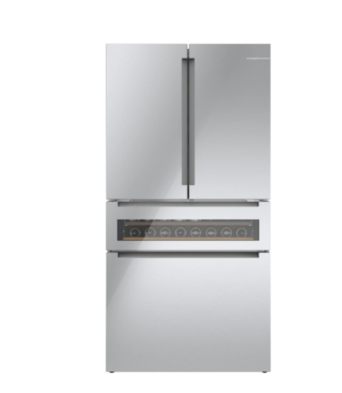 Bosch-800 Series French Door Bottom Mount Refrigerator, Refreshment Center, Glass Over Stainless, 72"