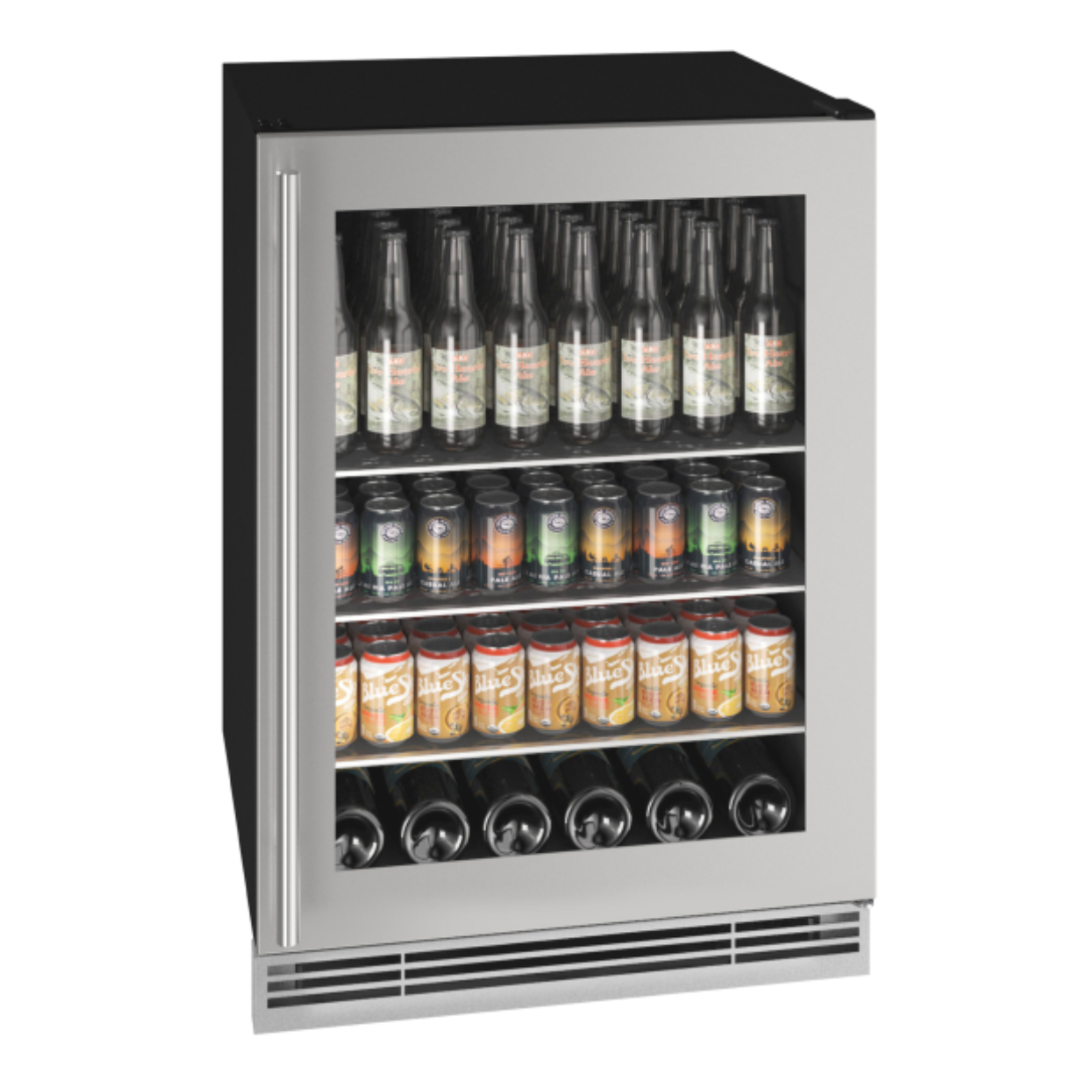 U-LINE - Centro de bebidas de 24" con bisagra reversible, acero inoxidable sólido, 115 V