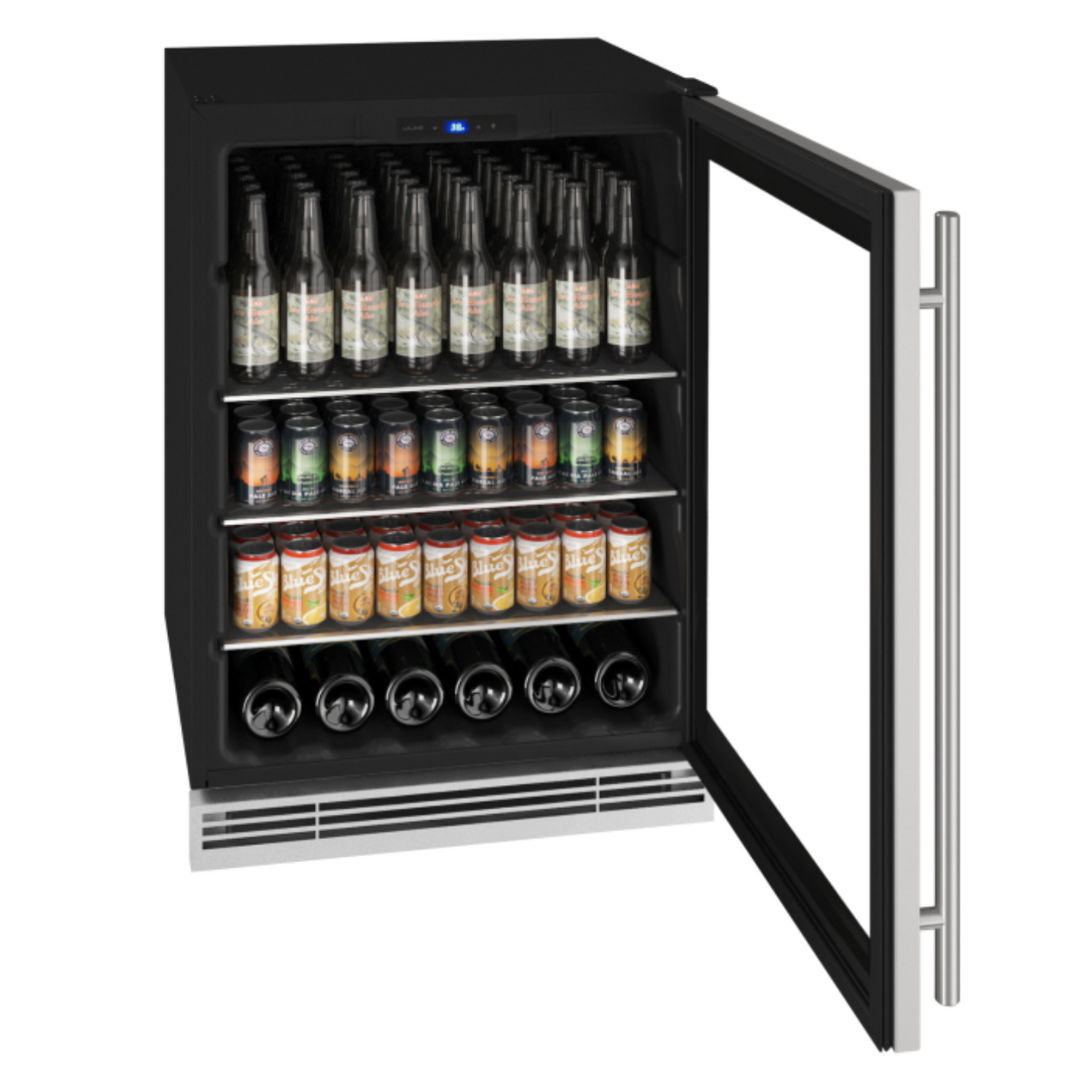 U-LINE - Centro de bebidas de 24" con bisagra reversible, acero inoxidable sólido, 115 V