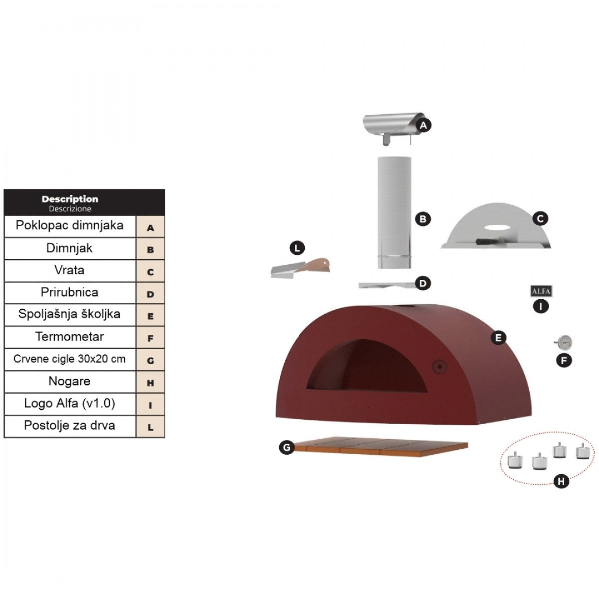Alfa Forni-Alfa - Moderno 1 Pizza Oven - Gas Lp - Antique Red