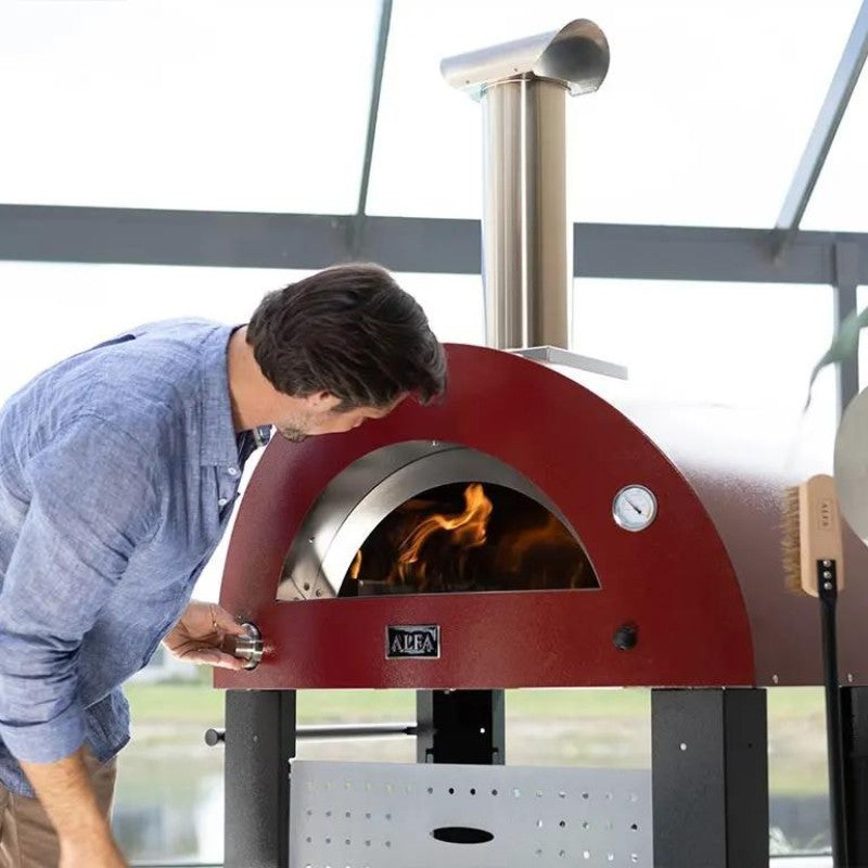 Alfa Forni-Alfa - Moderno 3 Pizze Oven - Gas Ng Or Hybrid With Kit - Antique Red