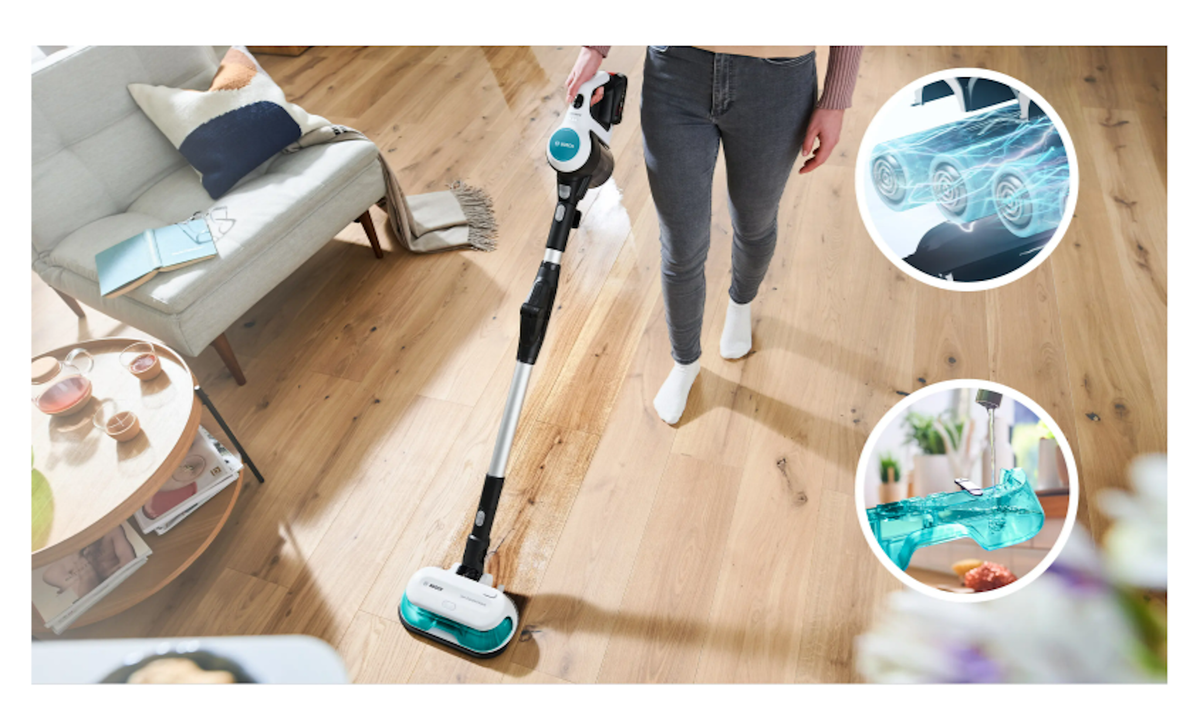 Bosch-Blanco, Aspirador Sin Cable Serie 7 18V Litio; 3Ah, 1 Batería + Cepillo Mopa Para Limpiar Con Agua + Boquilla Para Juntas + Boquilla Para Colchones + Boquilla Para Muebles Y Tapicería + Boquilla Flexible + Almohadillas De Microfibra