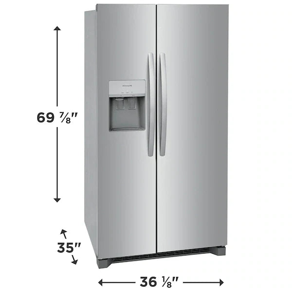 FRIGIDAIRE - Refrigerador lado a lado de 36" y 26 pies cúbicos, profundidad estándar - Acero inoxidable