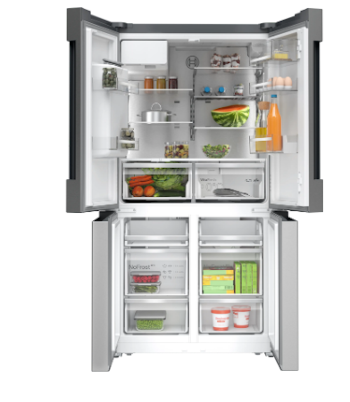 Bosch-Kfd96Apea, Frío, Frigorífico Multipuerta Con 4 Puertas Nofrost, E, Libre Instalación, 183X91X73 Cm., 574L., Hc, Puertas Acero Antihuellas, Dispensador De Agua Y Hielo Con Conexión A La Red De Agua. Tir.Integrado.