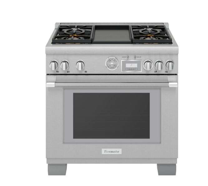 Thermador-Pro-Grand 36" Df Range 4 Brnr Griddle