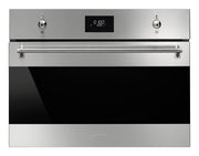 SMEG - Horno microondas clásico de 60 cm/24" con parrilla, altura compacta de 45 cm, acero inoxidable y vidrio negro Eclipse