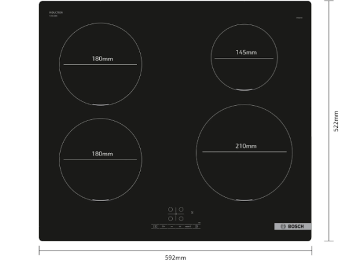 Bosch-Serie 4 Placa De Inducción 60 Cm Negro, Sin Perfiles. Encimera, Inducción, Encastrable, Energ , 60 Cm., 4 Zonas, , Color Negro / Terminación Cristal, Touchselect, Serigrafía Circular. 220-240V-50/60Hz