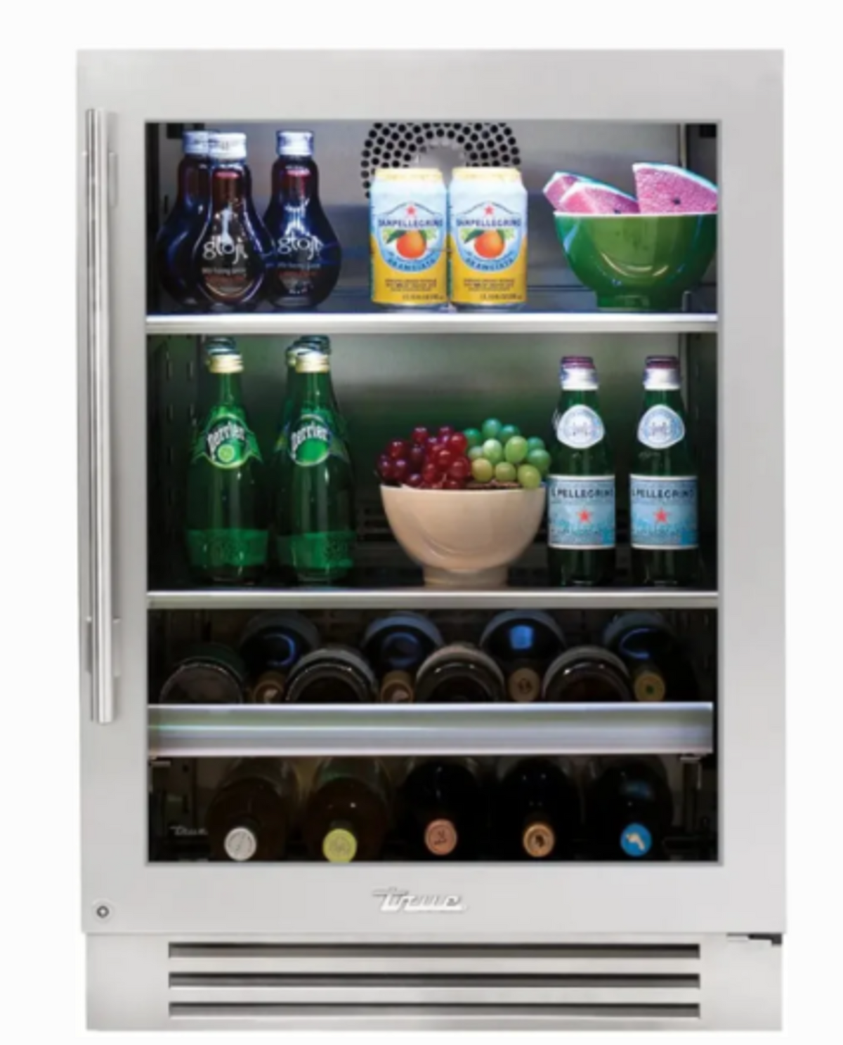 True-Stainless Glass - 2 Glass Shelves, 1 Wine & Floor Cradle- Hinge Right (R)