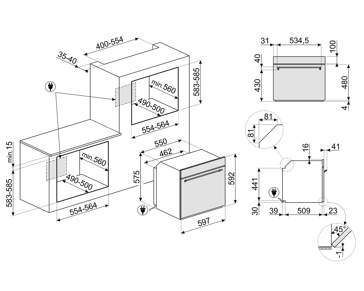 SMEG - Horno de Convección Eléctrico, 5 Funciones - 24" image 1