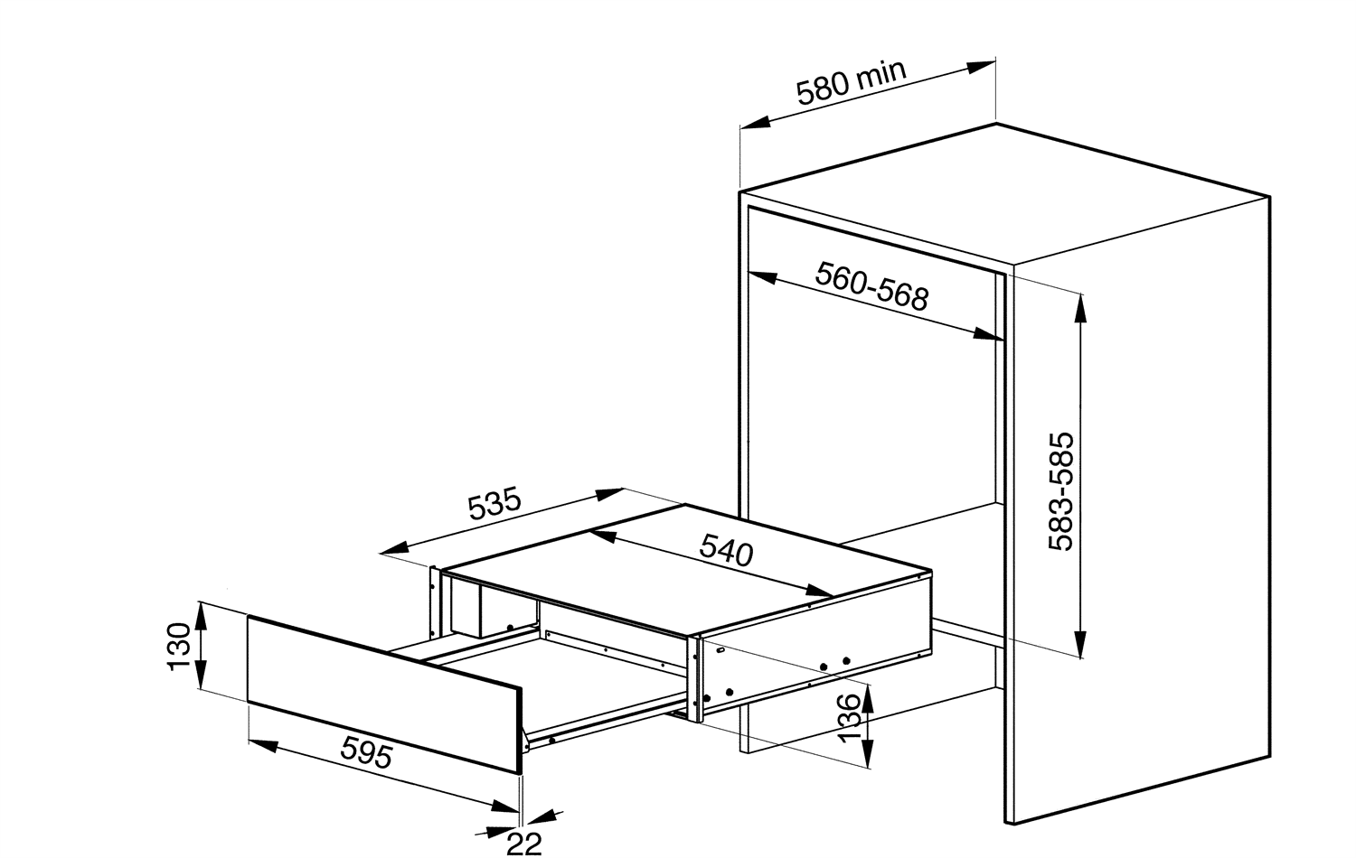 SMEG - Cajón Calentador Canali Studio, Altura 14 cm, Acero Inoxidable - 60 cm image 1