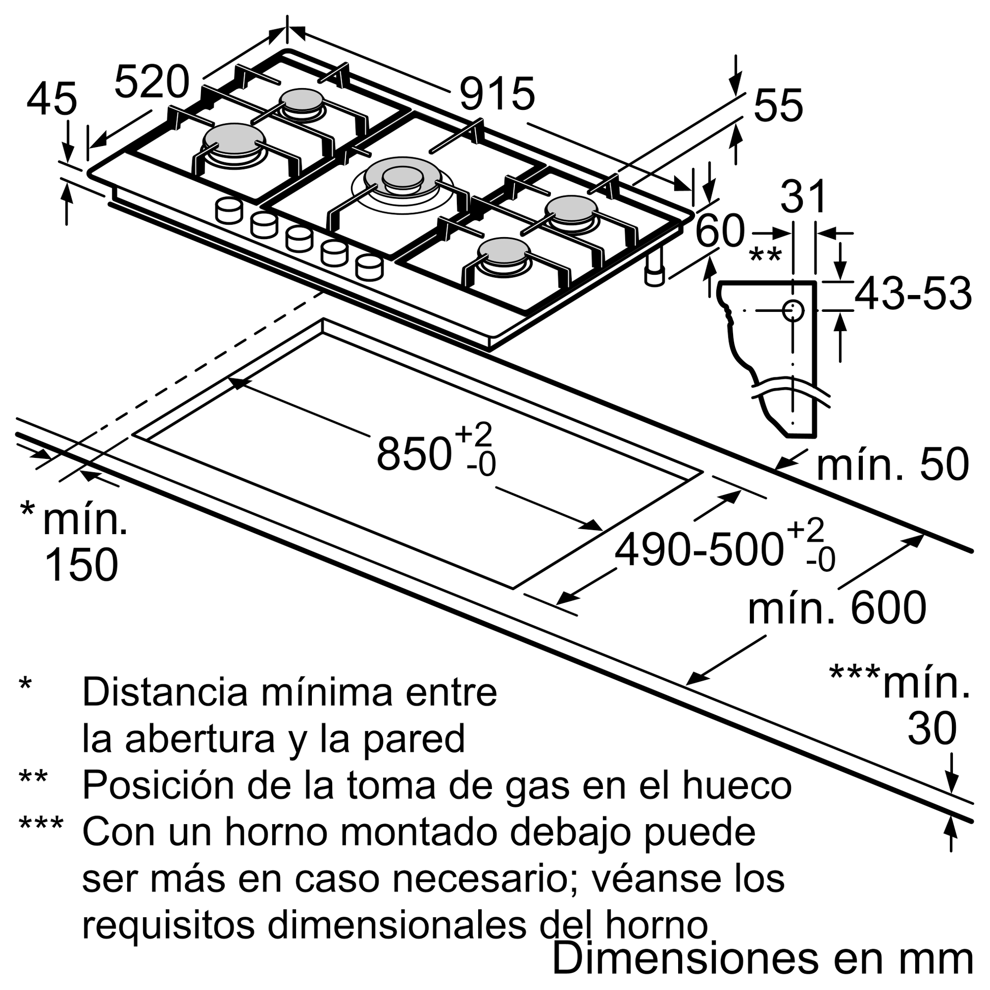 BOSCH - Plantilla de gas, 5 quemadores, acero inoxidable - 36" image 1