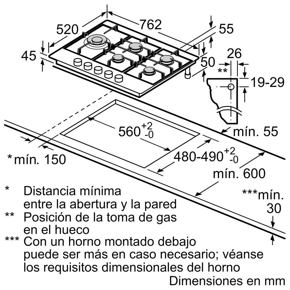 BOSCH - Plantilla de gas, 5 quemadores, gas natural, hierro fundido - 30" image 1