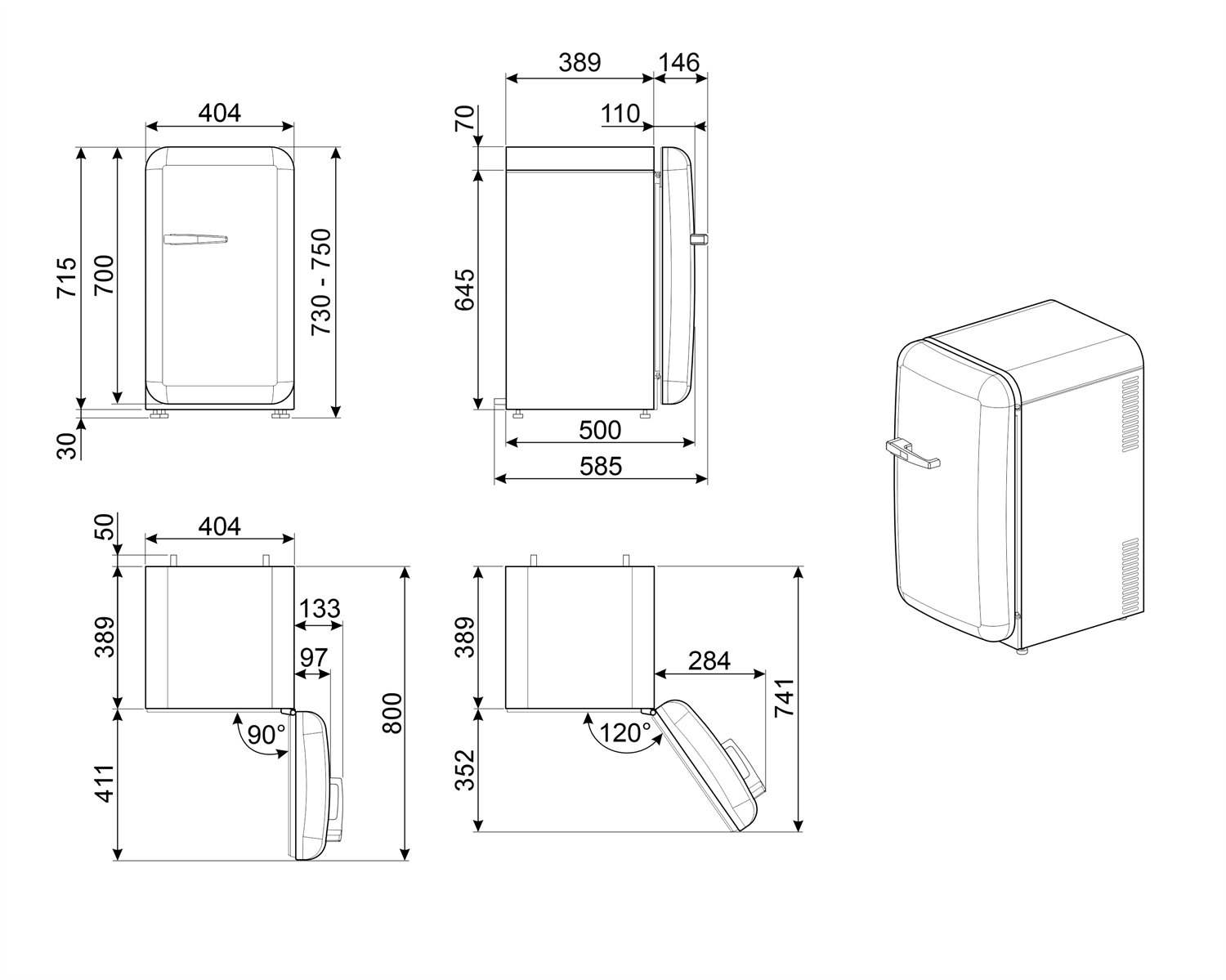 SMEG - Minibar Estilo AÃ±os 50 Capacidad de 38 L - 110V/60Hz - Derecha - Naranja image 2