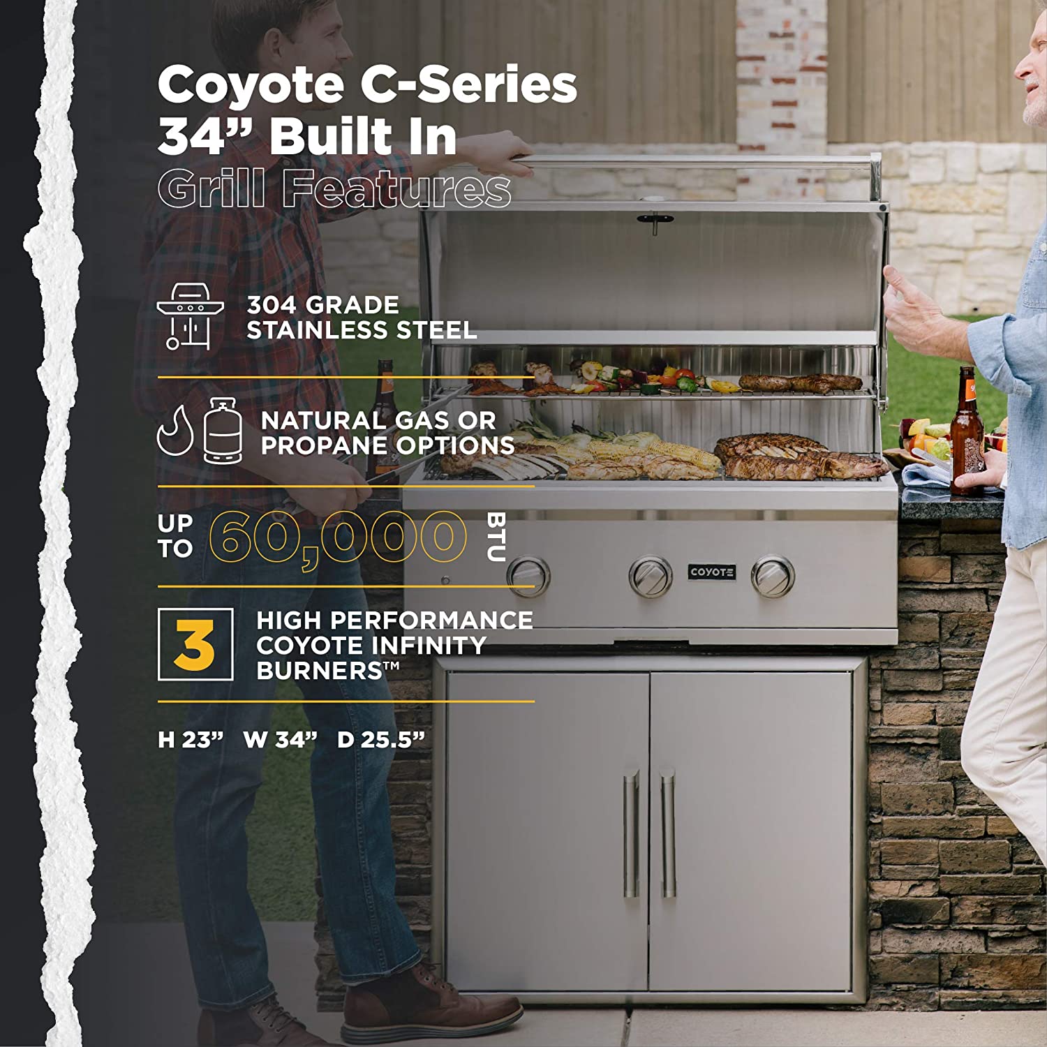 COYOTE - Parrilla de gas empotrada serie C, LP, acero inoxidable, 34" image 2