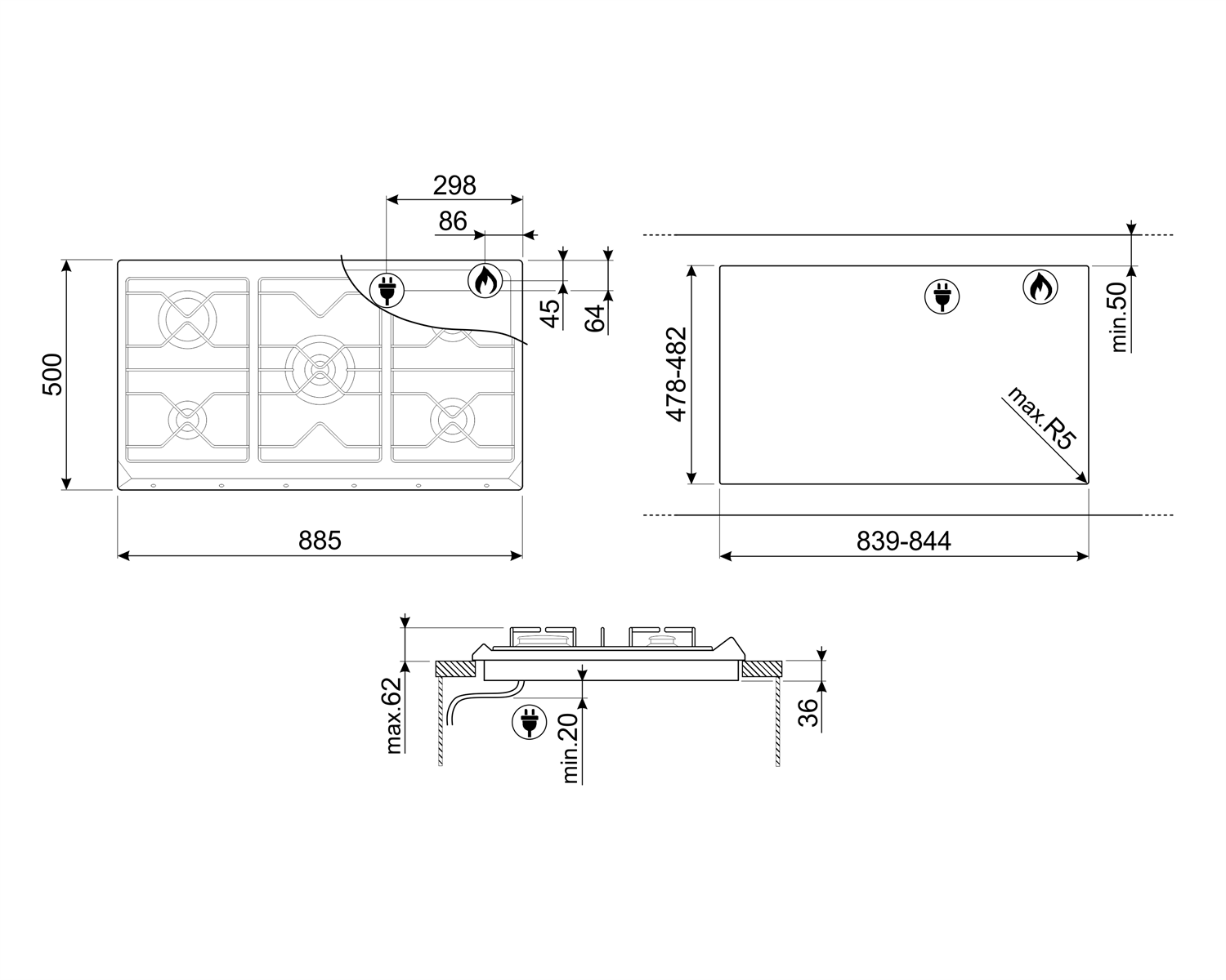 SMEG - Plantilla de Gas Clásica de 90 cm / 36", 5 Quemadores - GPL image 1