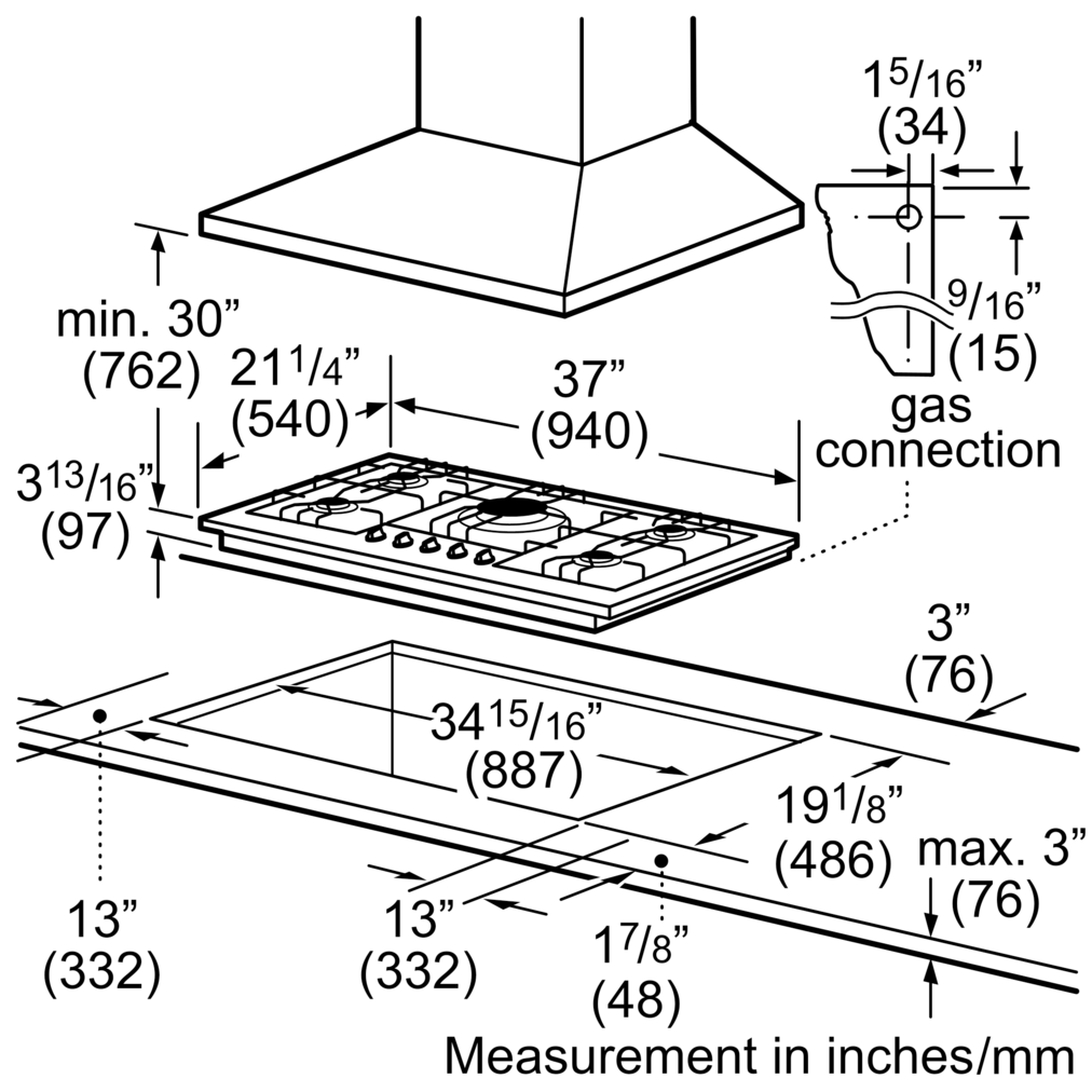BOSCH - Plantilla de Gas, 5 quemadores, Serie 500, acero - 36" image 1